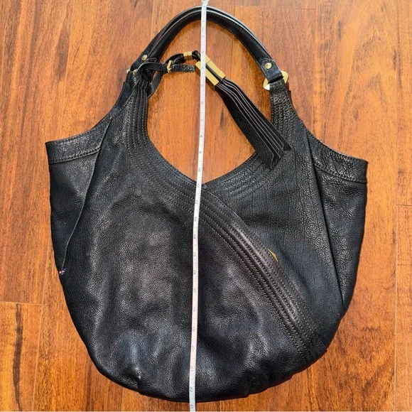 orYANY New York Black Leather Hobo Shoulder Bag Brass Hardware Slouchy Purse - Picture 6 of 8